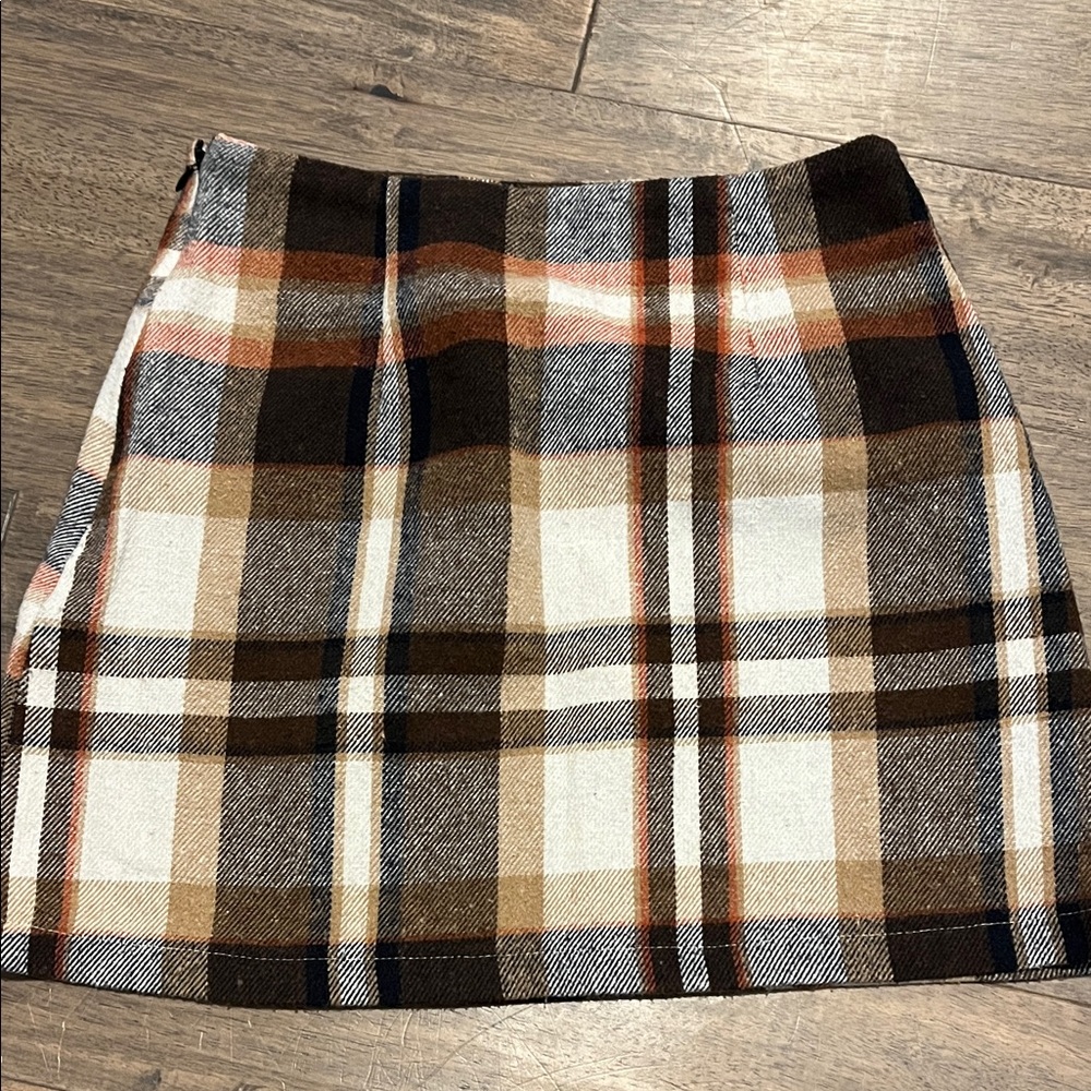 SHEIN Plaid A-Line Skirt - Brown and Cream